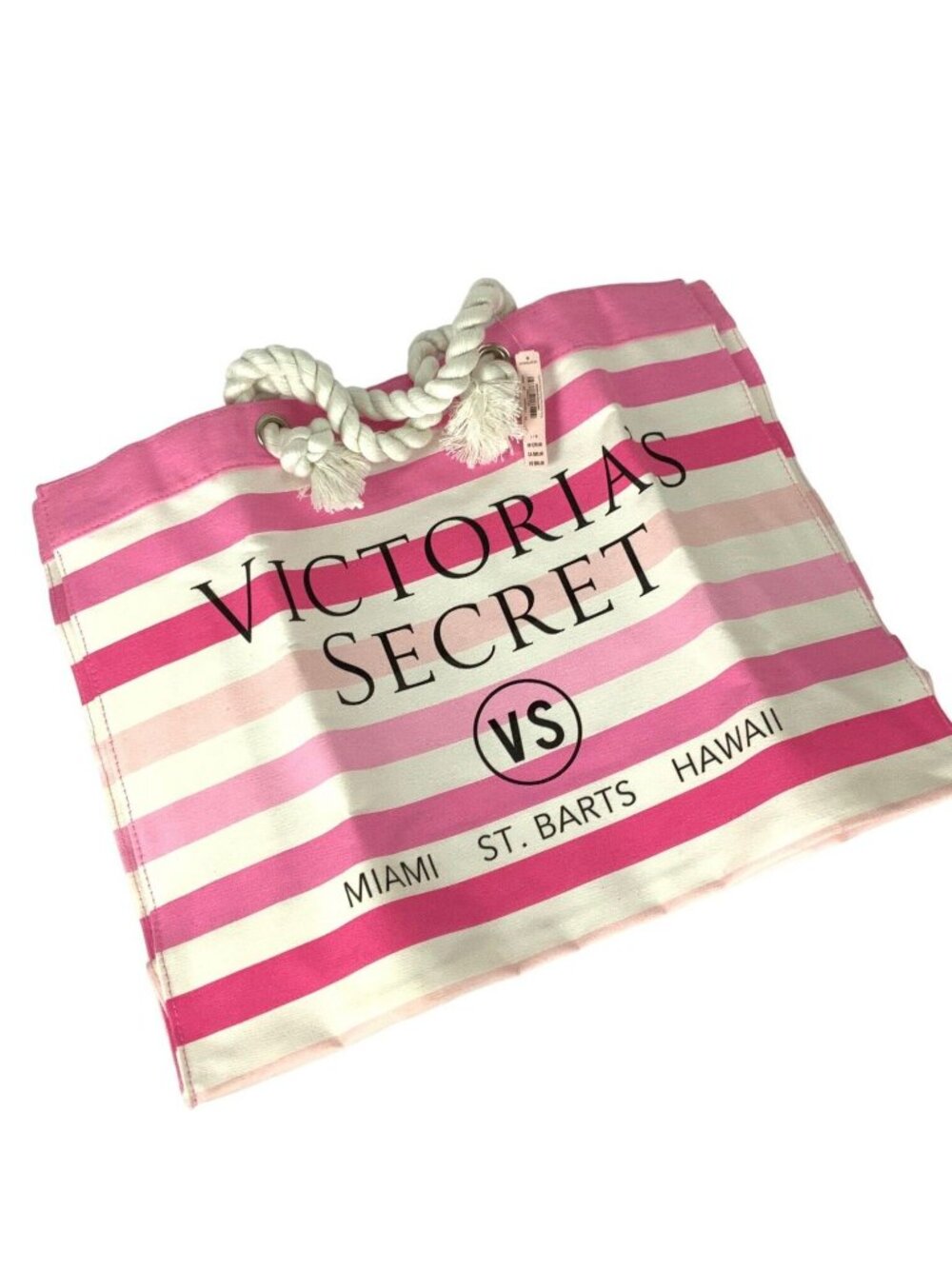 Victorias Secret Pink & White Striped Canvas Tote Bag